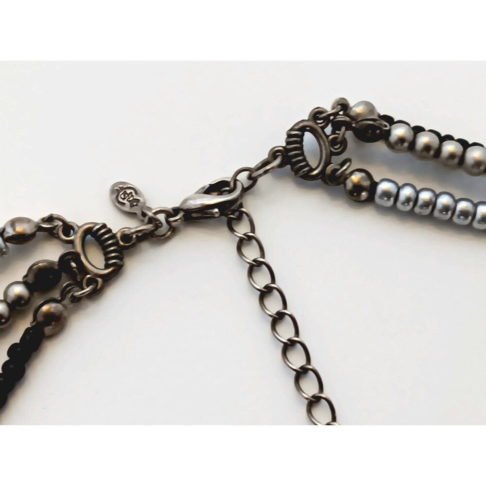 Premier Designs Triple Strand Gunmetal Black Silver Bead Necklace Retired - Picture 8 of 9